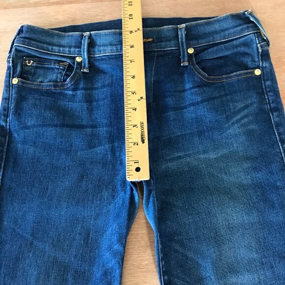 True Religion Becca Boot Cut Jeans Women 29 Blue Mid Rise Raw Hem Stretch 16777 - Picture 8 of 12